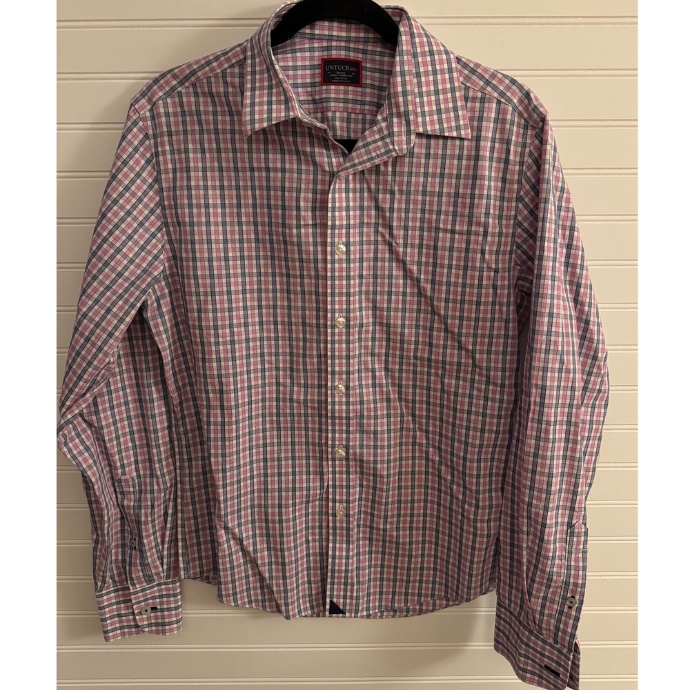 UNTUCKit Pink Plaid Wrinkle Free Slim Fit Long Sleeve Button Down Shirt Mens S